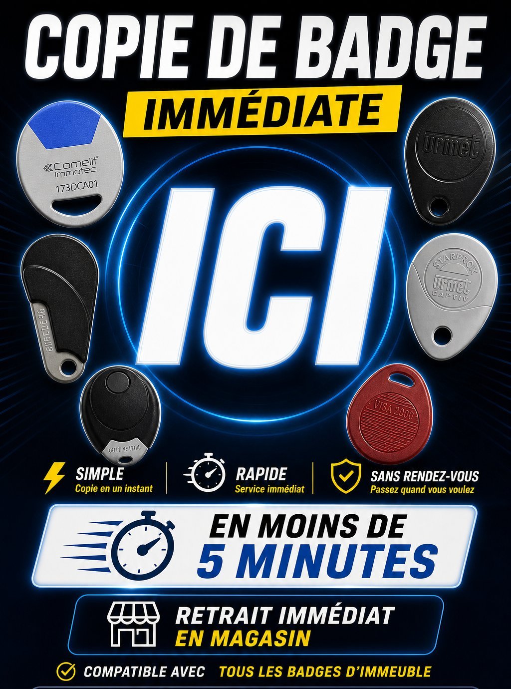 Copie de badge immeuble immédiate en moins de 5 minutes