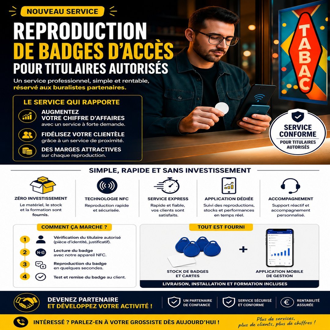 Copie de badge immeuble NFC en bureau de tabac